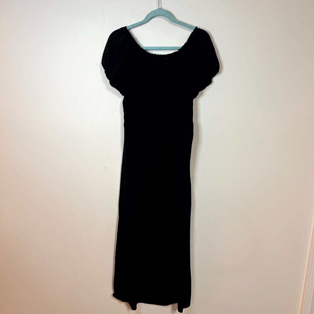 Love Squad Maxi Dress Womens 2X Plus Black Pleated Ruffle Trim Modest Minimalist - Picture 2 of 11